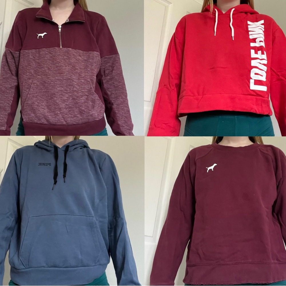 4 Victoria Secret PINK sweaters, size M and LG